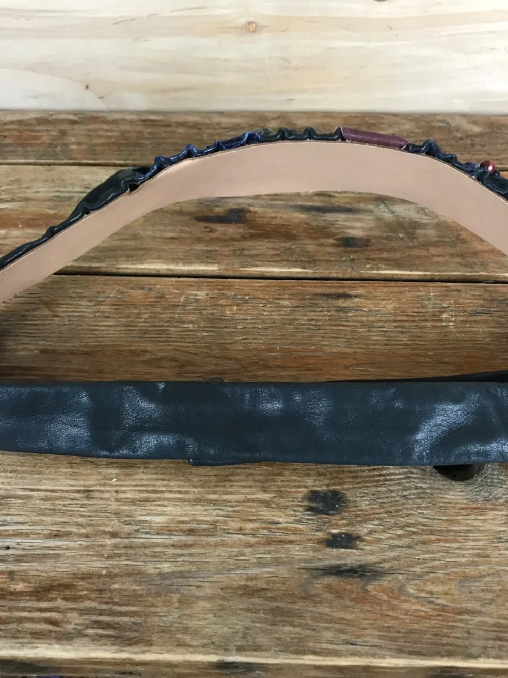VTG Handmade? Leather Patchwork Statement Belt Wearable Art 80s RARE‎ OOAK